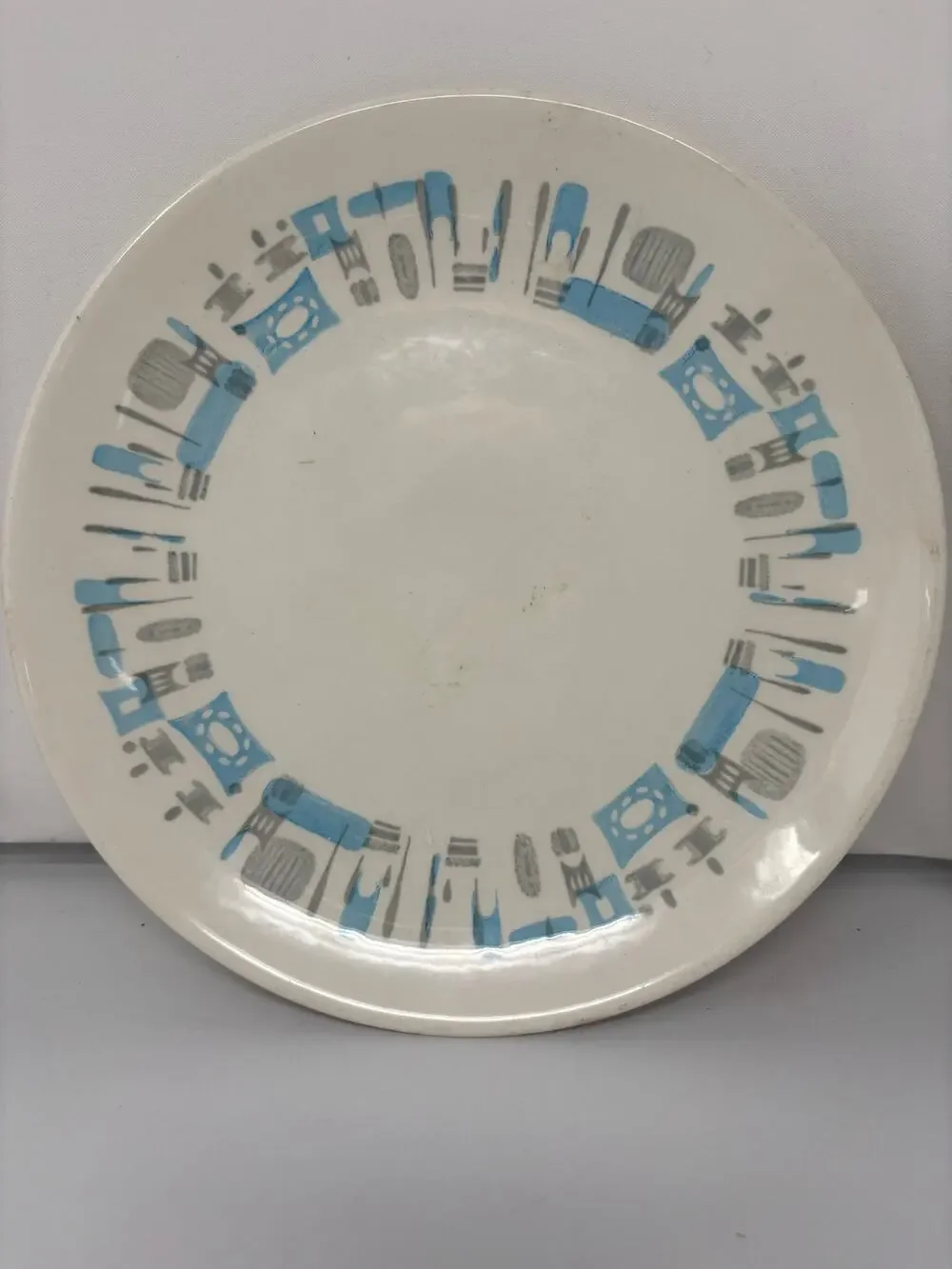 Vintage 10” Blue Heaven Round China Platter Serving Plate Dish MCM Retro Atomic